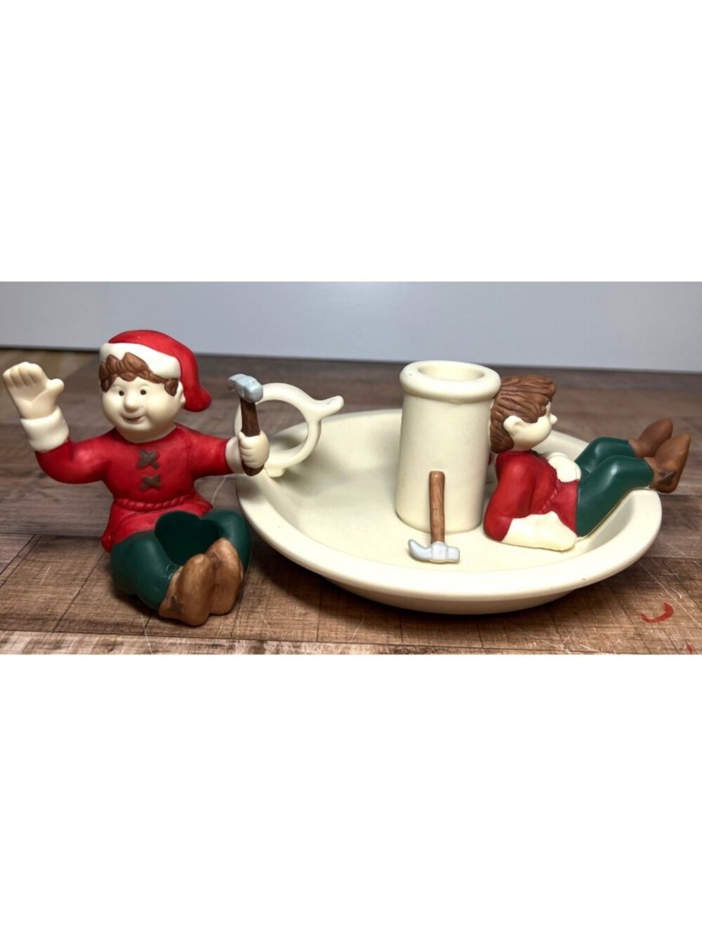 Vintage PartyLite Christmas Candle Holder With Elves